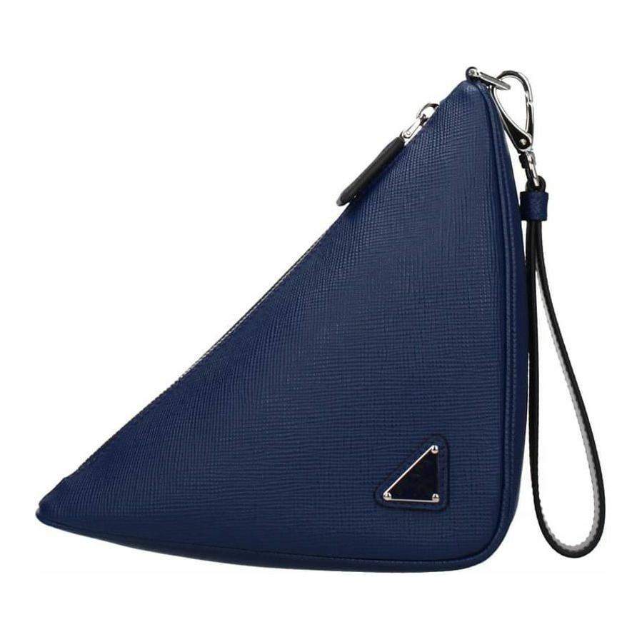 Prada Triangle Monochrome Embossed Logo Leather Triangle Clutch Small Men Clutch Blue 2NE054_2FAD_F0016