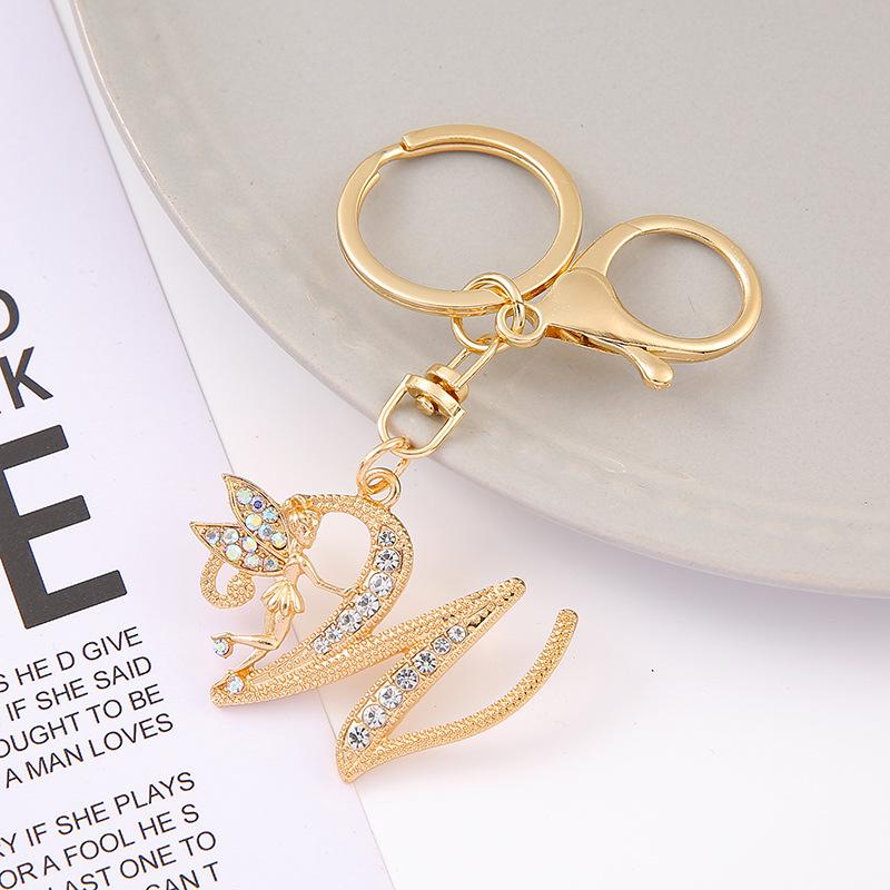 1Pc Alloy Rhinestone-Inlaid 26 English Letter Keychain Pendant For Women'S Fashion Car Bag Decoration Keychain Jewelry