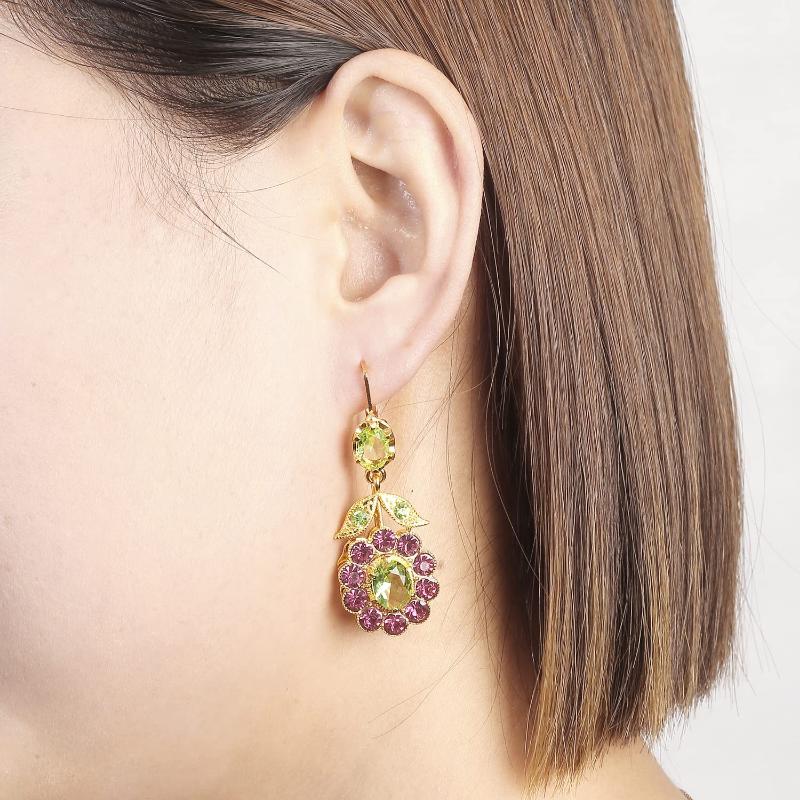 Vintage Inlaid Green Earrings Flower Leaf Dangle Earring Women's Ear Jewelry Gift