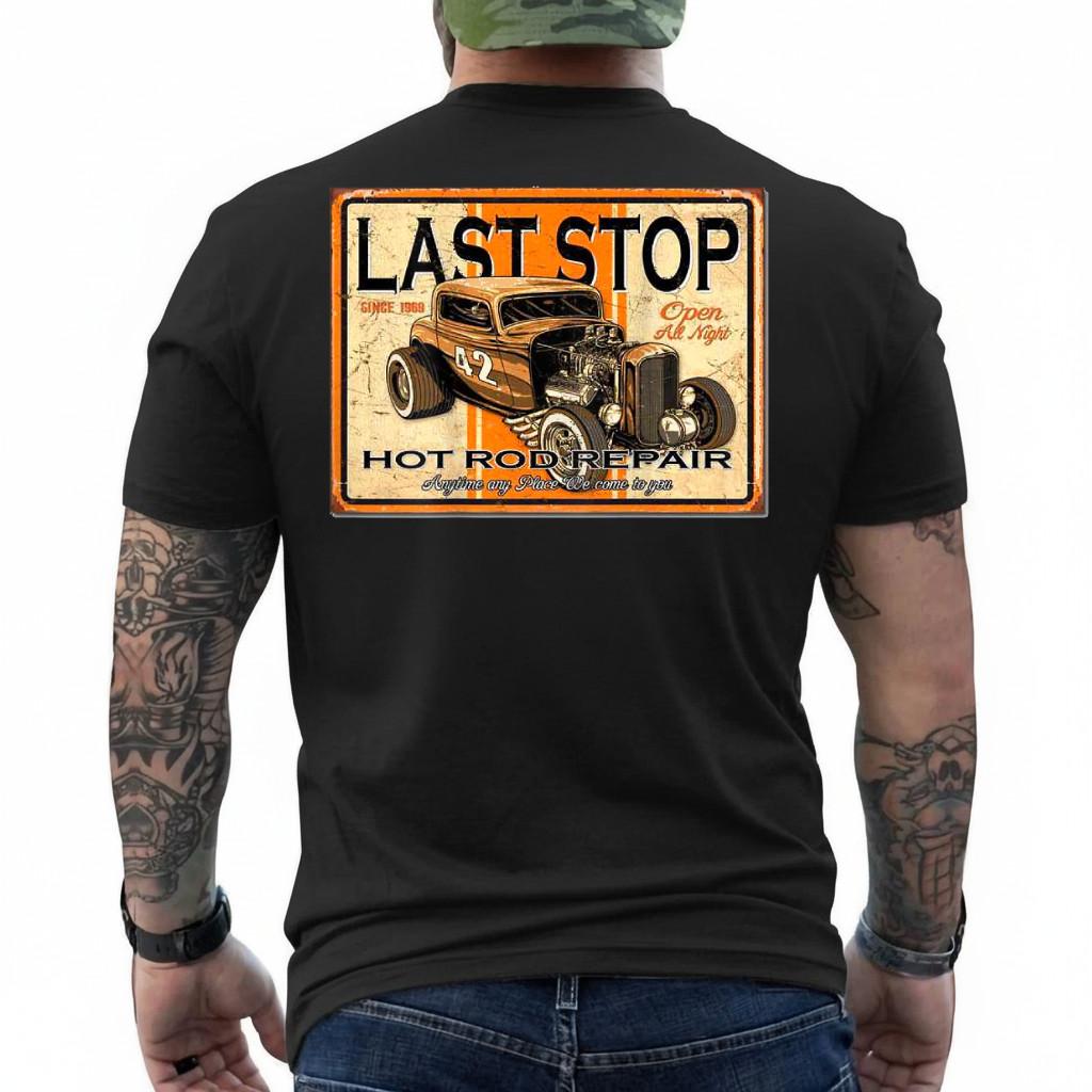Last Stop Hot Rod Repair. T-Shirt Design on The Back T-Shirt S разноцветный