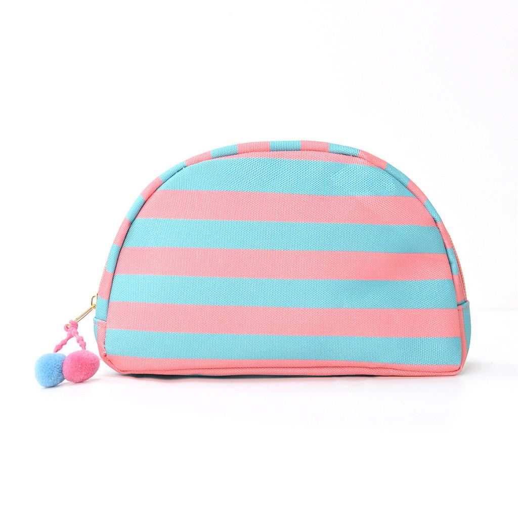 Polyester Striped Makeup Bag With Multipurpose Storage For Travel And Outdoor Use