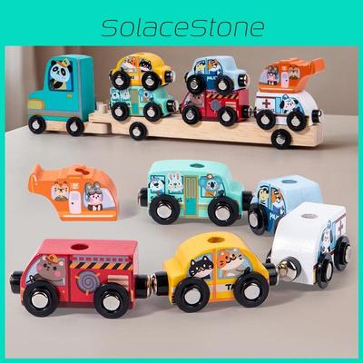 Pattern Wooden Animal Magnetic Car Building Block Children Puzzle Toy Set