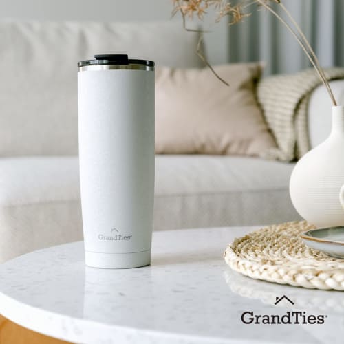 GRANDTIES Premium Drinkware Vacuum Insulated Tumbler, 590ml - Car Cup Holder Compatible & Easy Open/Close Spout (Pearl Snowy)