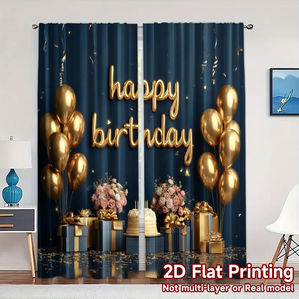 

2pcs 2D FLAT PRINTING Curtains (Without Rod) Birthday Elegance(1) Popular Curtains&Drapes Polyester Curtains All Seasons for 100*130 Rod Pocket 1pcs