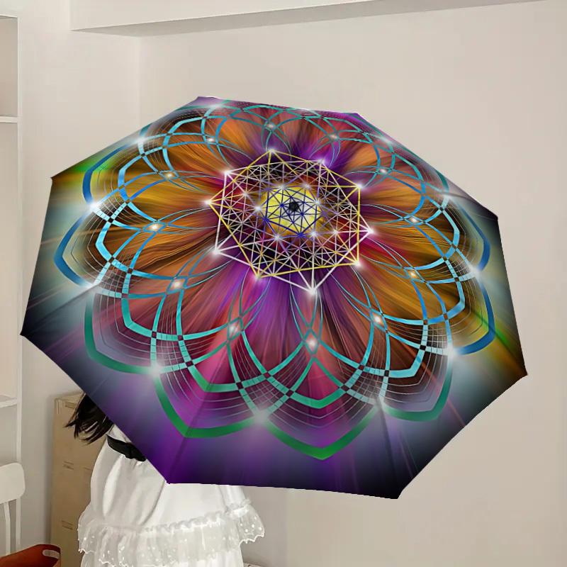 1pc Mandala Art Automatic Folding Umbrella, Casual Outdoor Accessory, Birthday Festival Gift yy251126094