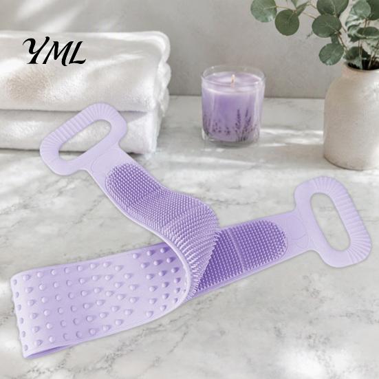 Portable Shower Brush for Travel Silicone Back Scrubber with Dual Handles, Double Sided Exfoliating Bath Towel, Ergonomic Long Washer Skin Care