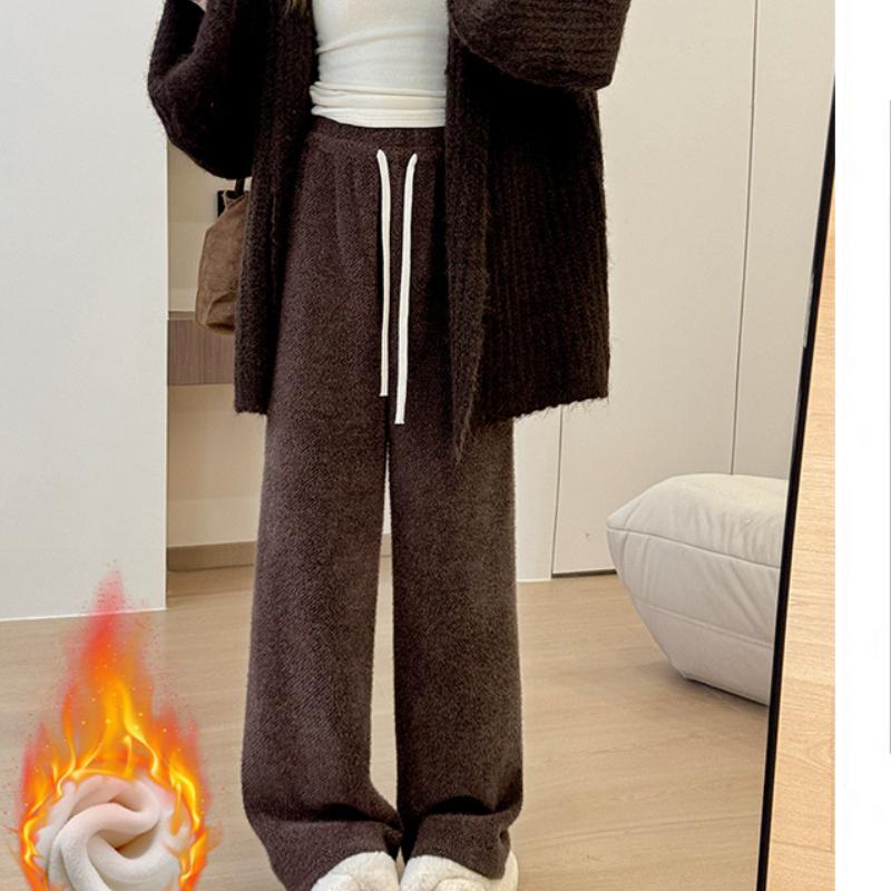 Mink Vel Wide-leg Pants for Women In Autumn and Winter New Knitted High-waisted Draped Glutinous Rice Pants Straight-legged Slim and Lazy Plush Pants
