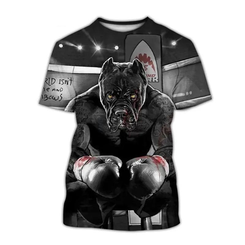 Tricou cu imprimeu 3D pentru câini de box cu animale de vară pentru bărbați, femei, îmbrăcăminte de modă, cu mânecă scurtă, cu gâtul în formă de O, tricou supradimensionat, topuri pentru bărbați