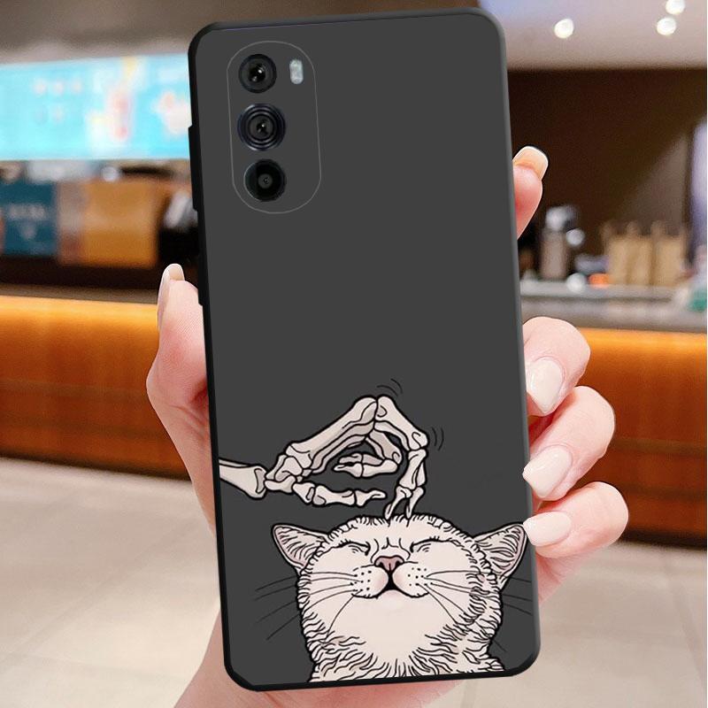 Phone Case For Motorola Edge 50 40 Pro 60 50 40 30 Ultra Neo Fusion Moto G85 G72 G53 G54 G84 G13 G32 Cartoon Skeleton Skull Cat