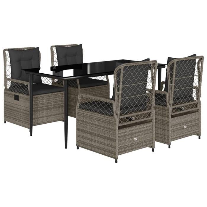 VidaXL Garden Dining Set 5 Pcs Grey Cushions Wicker 3262988