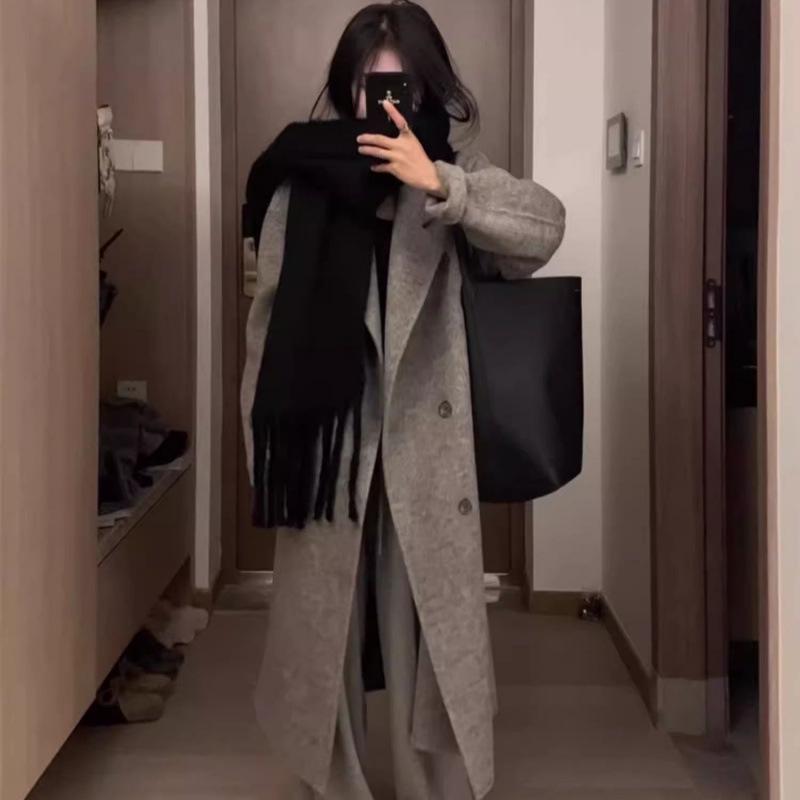 

Women s Mid-Length Pink Double-Faced Wool Coat - 2025 Korean Autumn/Winter Style XL сірий колір
