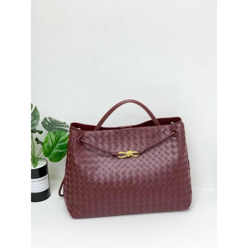 oversized bow metal rope buckle cowhide woven bag women's autumn and winter new leather large-capacity handbag