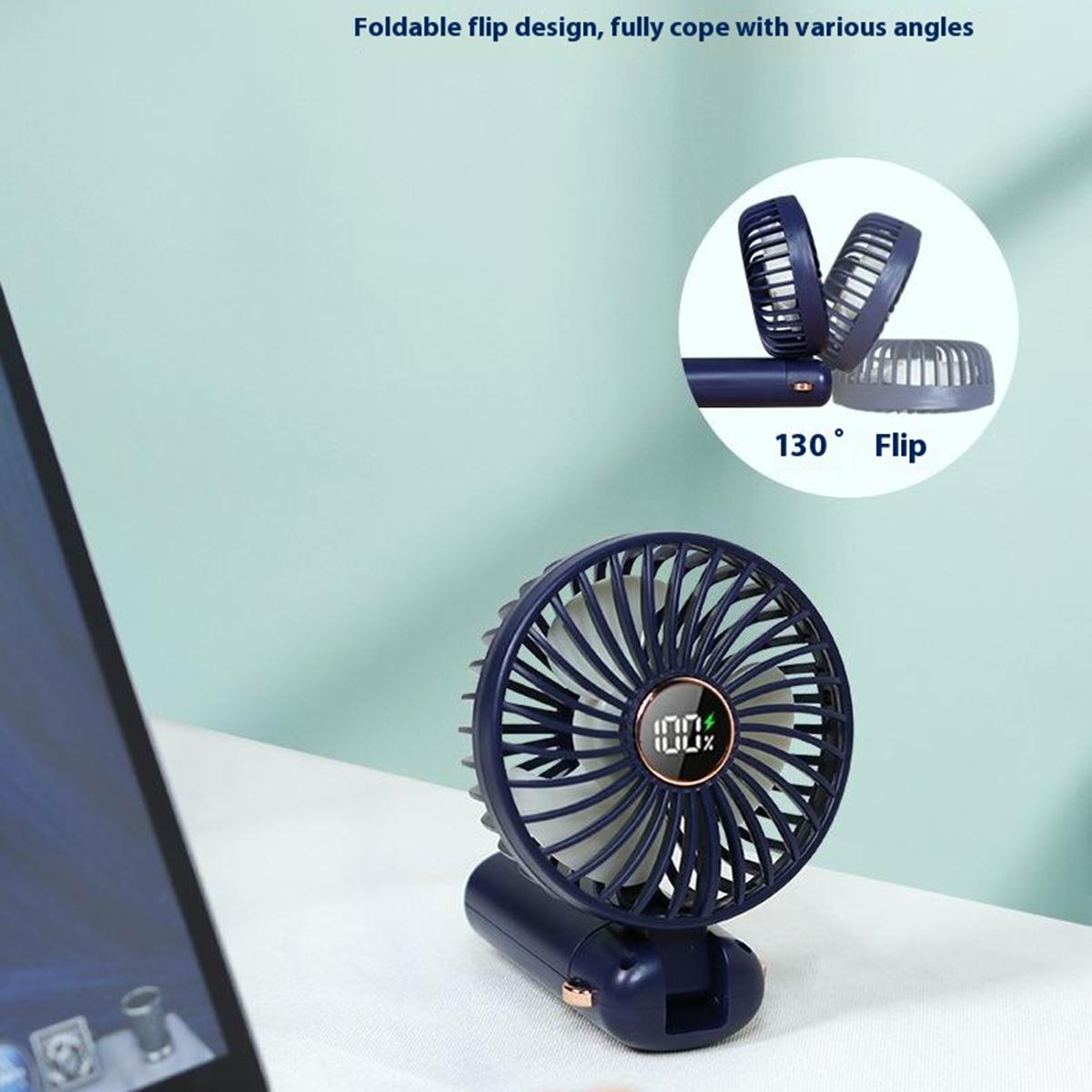 

Mini Handheld Fan Foldable Digital Display Rechargeable Electric Fan with Base Blue