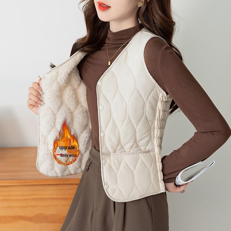 

2025 Женский приталенный теплый жилет из хлопка с V-образным вырезом - На флисовой подкладке, Утепленный, Без рукавов, Универсальный 4XL