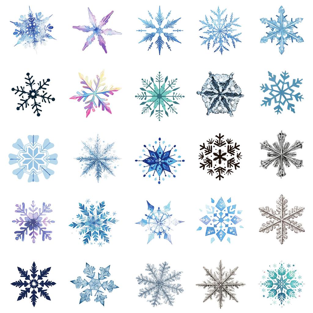 50Pcs Light Color Snowflake Stickers – Waterproof Christmas Decals for Notebook, Electric Bike