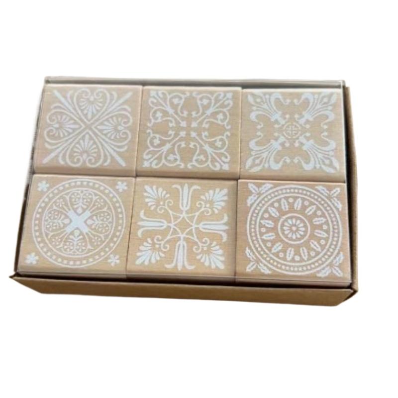 Office School Supplies Classic Wood Vintage Square Lace Seal Pack of 6 Kawai stationery lovely Assorted Stamp