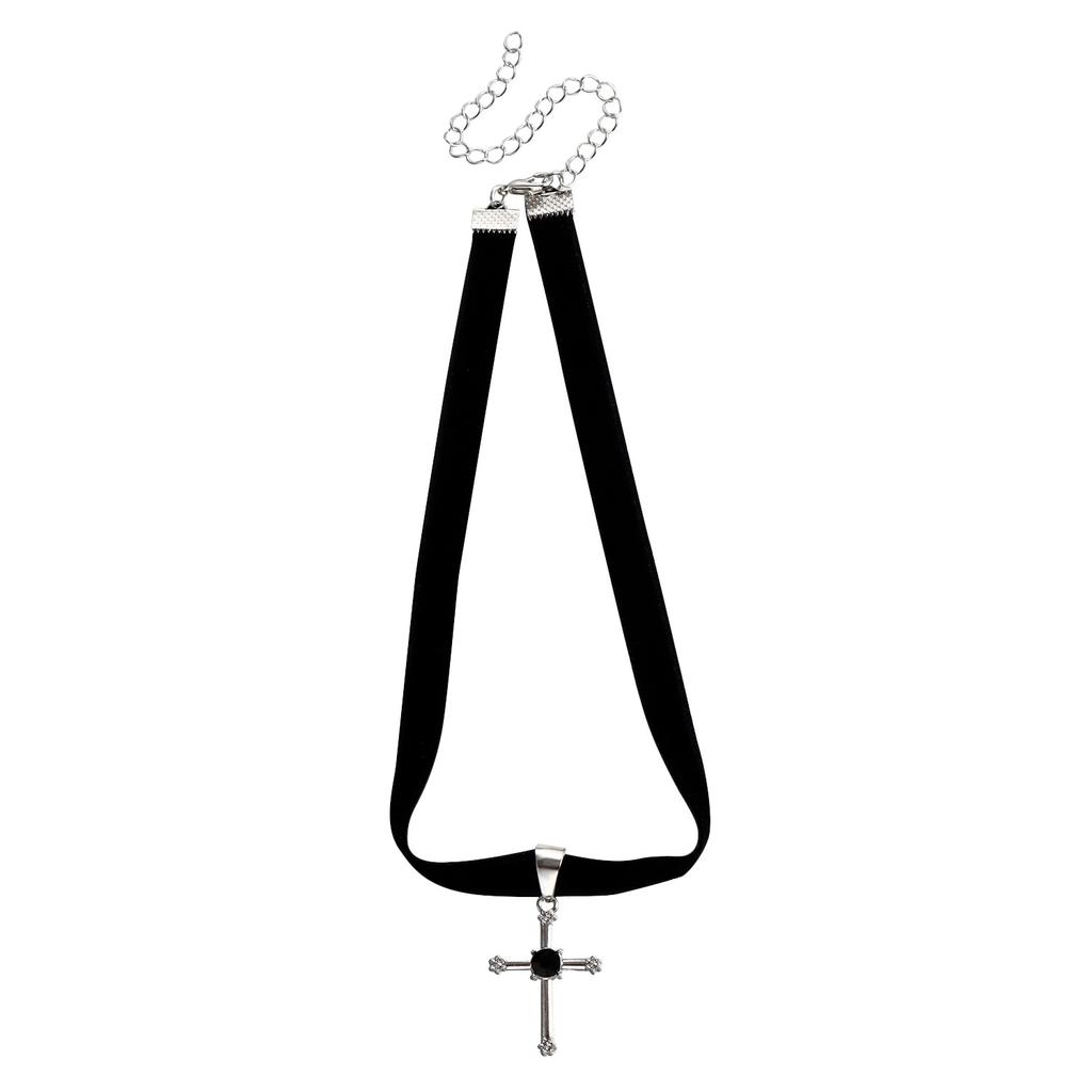 trendy black ribbon neck chain hollow love necklace, dark dance collarbone chain
