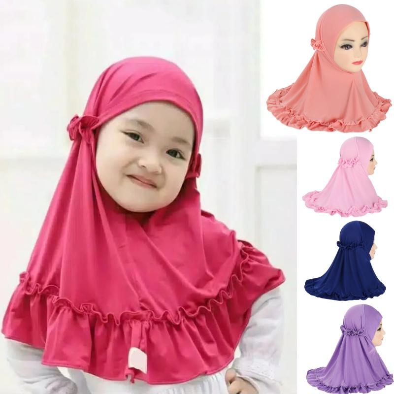 2 To 7 Years Old Girls Turban Children Hijabs Muslim Kids Hijab Islamic Scarf Shawls Soft and Stretch Material