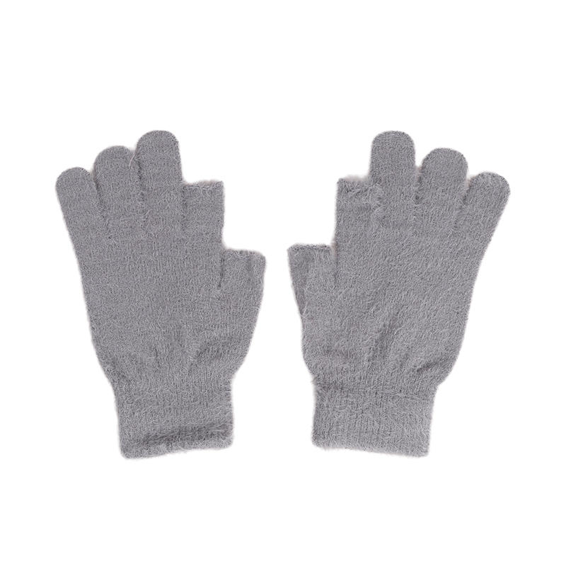 Half Finger Gloves For Women Soft Winter Warmth Solid Color Plush Thermal Fingerless Gloves For Cycling Running