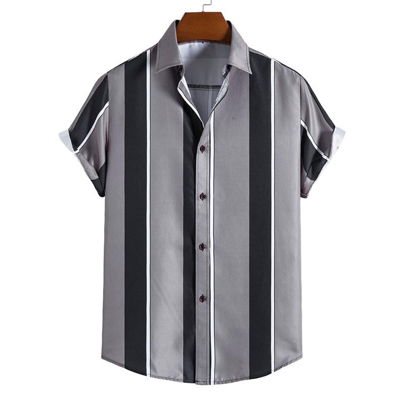 Men's Hawaiian Shirt Summer Stripe Printed Short Sleeved Shirts Lapel Button Large Men Street Clothing Fashion Casual Social Top