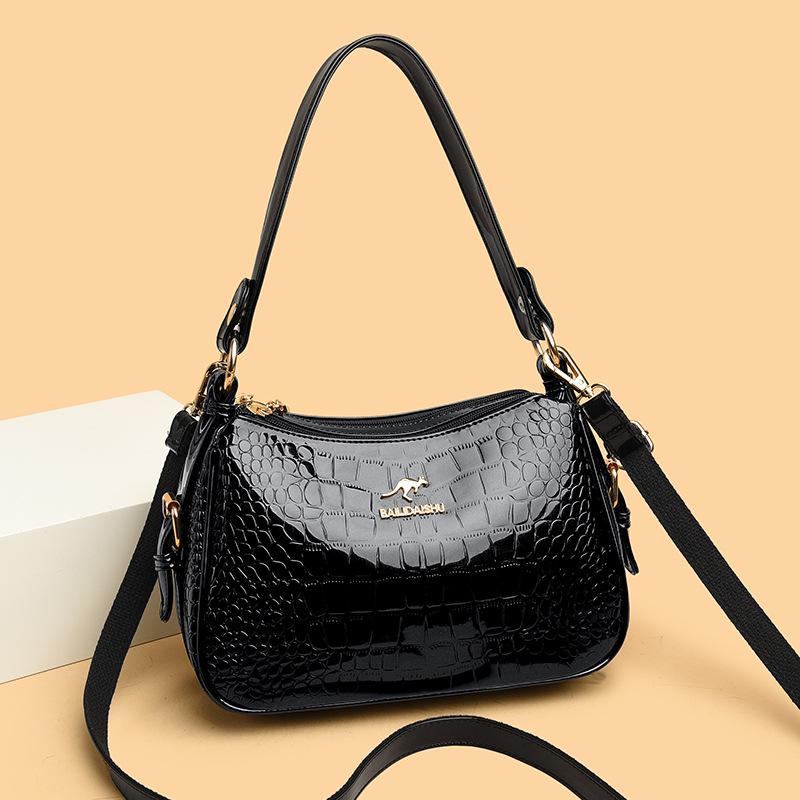 Korean Style Women's Crocodile Pattern Shell Crossbody Bag - 2026 Bright Leather Fashion
