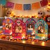 Hand Painted Wooden Picture Holders Day of The Dead Photo Frame with Integrated Candle Holder, Decorative Mexican Sugar Skull Frames Frame,