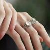 Retro Ethnic Style Floral Hollow Ring Women's Silver Natural Stone Simple Artistic High-end Flower Opening Ring Daily Matching