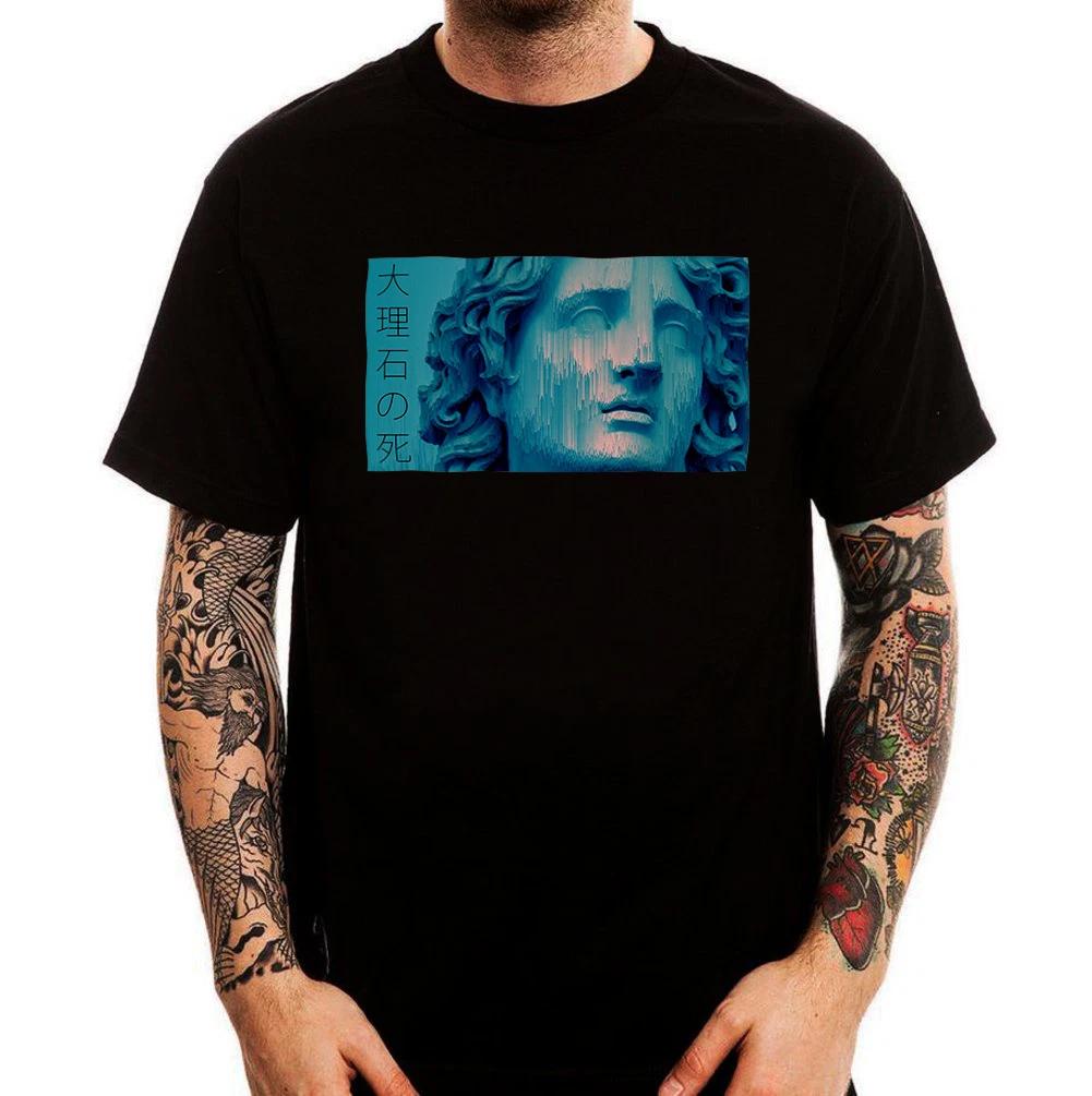 Vaporwave Glitch Liquid Statue Face Japanese Printed Cotton  T-Shirt Top 100