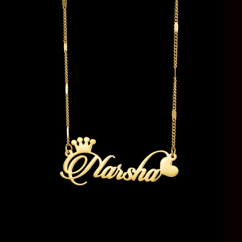 Atoztide Personalized Custom Name Necklace for Women Stainless Steel Crown Heart Nameplate Figaro Chain Birthday Jewelry Gift