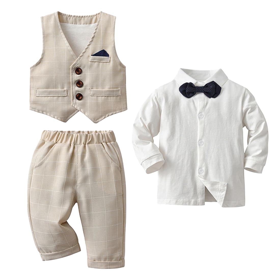 

Детский формальный с длинным рукавом в британском стиле в клетку для выпускного первого выхода BXZ01 [SLINX] Детский комплект из 4 предметов для мальчиков, костюм, мужская одежда, рубашка, бежевый