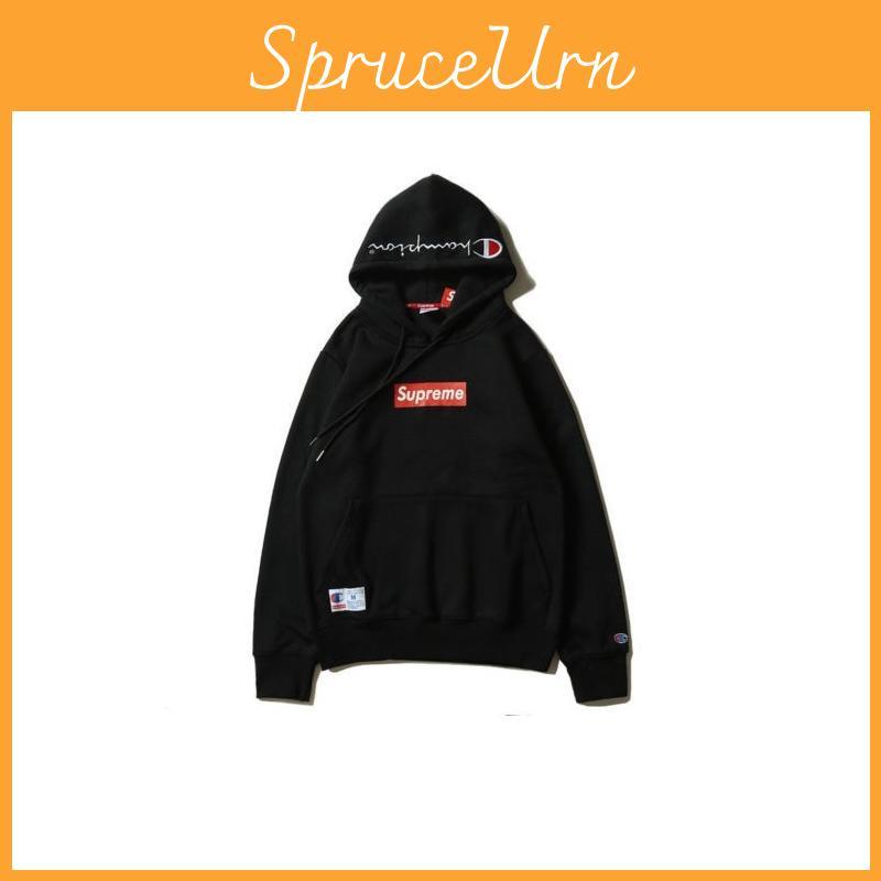 Nuova Felpa con Cappuccio Supreme Classic Box Logo Jumper Felpa Ricamata Champion