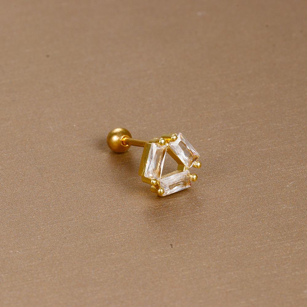 Gold Stainless Steel Earrings with Zircon Studs - Creative and Elegant Design