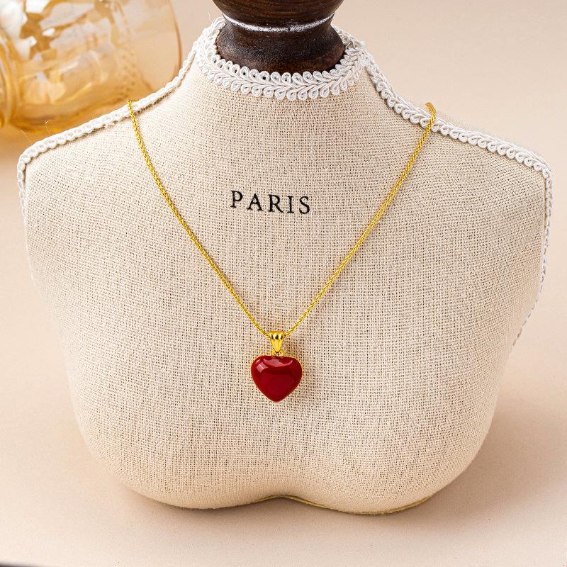 French simple temperament double-sided love drop glaze faceted pendant necklace double-sided can wear light luxury versatile collarbone chain women