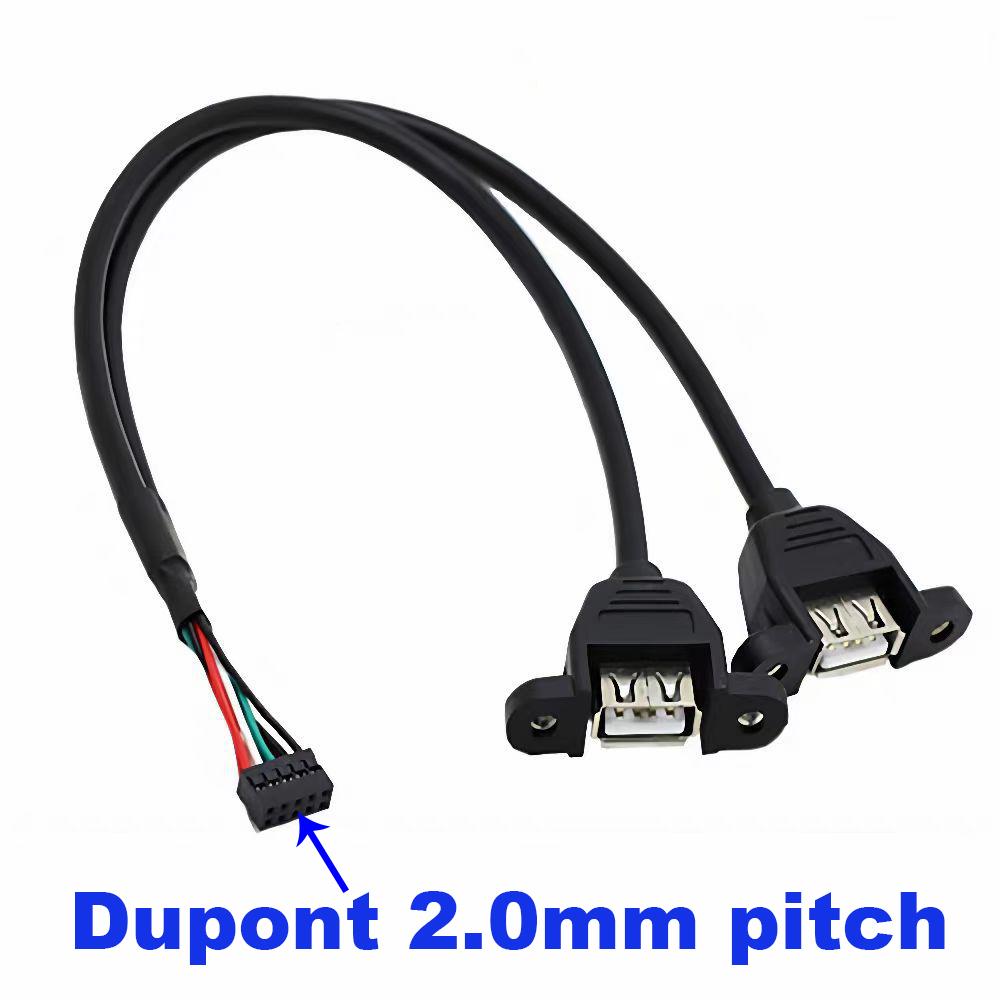 9PIN to USB Cable 9Pin 2.54mm 2.0mm to Dual USB2.0 A Female Plug Converter with Screw Hole Lock Panel for Motherboard Mount Cord