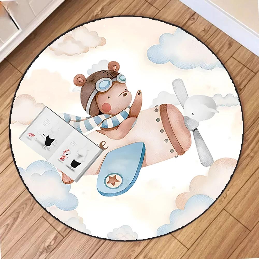 Pilot Teddy Bear Scissors Round Carpet for Living Room Coffee Tables Bedroom Large Area Rug Home Decoration Anti-slip Floor Mat