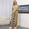New Autumn and Winter V-neck Color Matching Striped Knitted Bat Sweater Loose Wide-leg Pants Knitted Two-piece Set