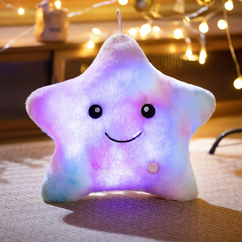 Purple glowing dark night stars plush toys, charming soft star-shaped stuffed animals, woven polyester, magical night lights