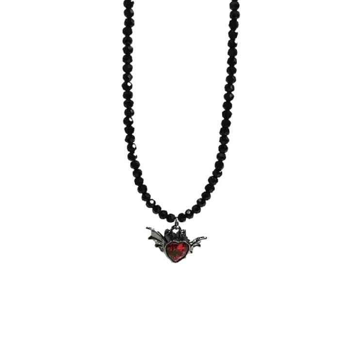 Fashionable Necklace Adornment With Black Crystal Beads Highlighting Heart And Butterfly Symbols For Modern Women