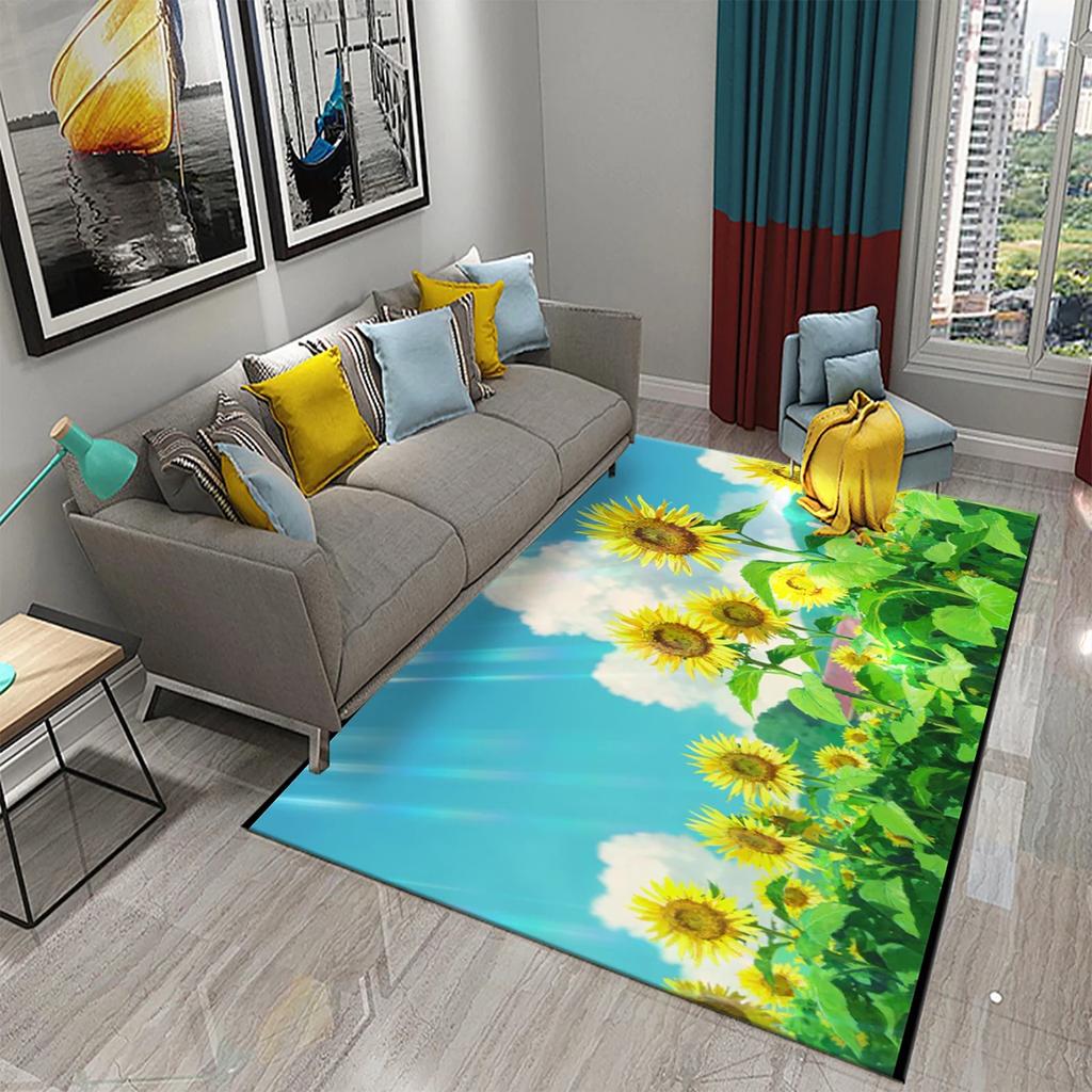 3D Oil Painting Sunflower Carpet for Living Dining Room Bedroom Kitchen Van Gogh Sunflower Nursery Rug Floor Non Slip Area Rug