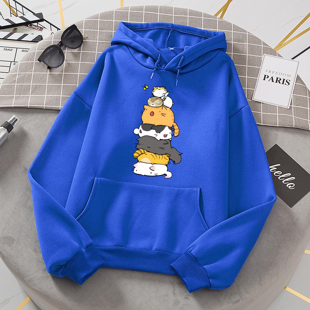 

Толстовки с принтом «Кошки складываются высоко, чтобы поймать бабочку», женские спортивные модные повседневные теплые толстовки с капюшоном и круглым вырезом, новые креативные топы S