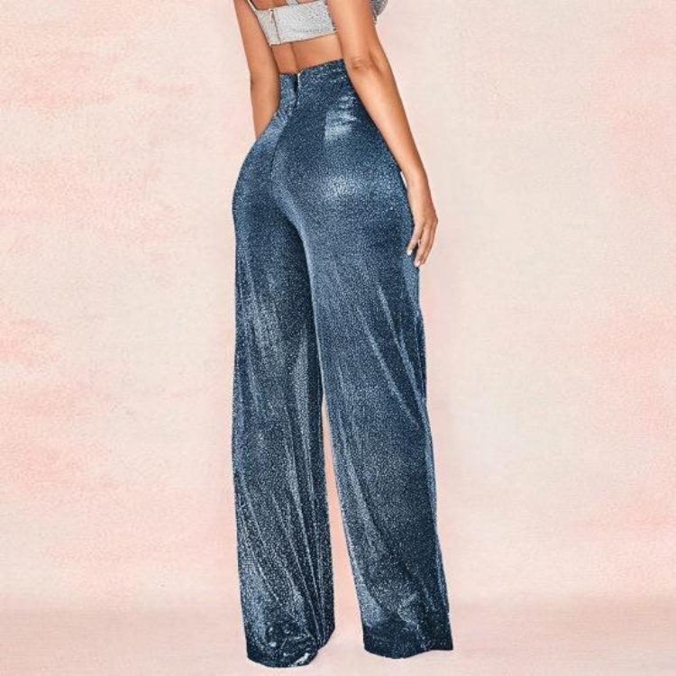 Shiny Wide Leg Trousers Women Daily Wear High Waist Loose Straight Pants Solid Color Comfortable Temperament Fashion Spring Autumn