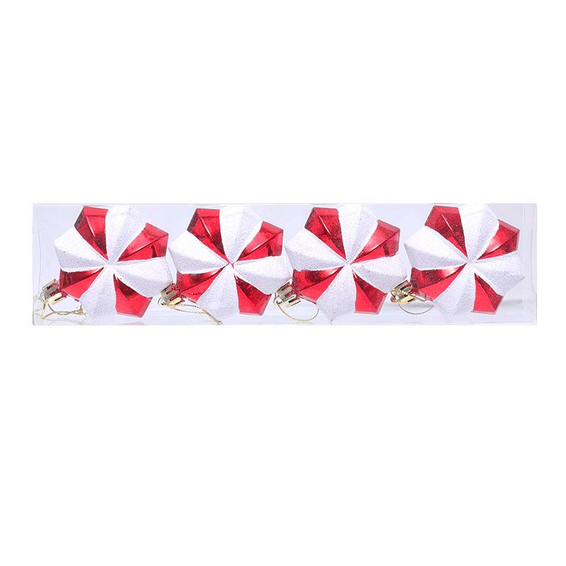 

New 2025 Christmas Ball Shaped Decoration Small Pendant Plastic Electroplating Colorful Red Cane Candy Hexagonal Star