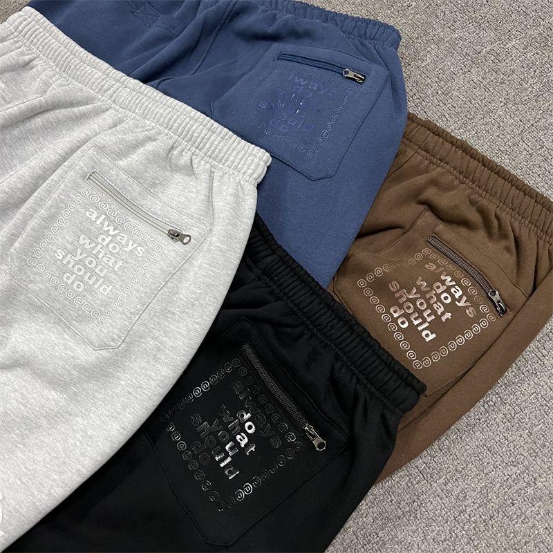 ZYLLO Vintage Graphic Fleece Sweatpants Casual Classic Gray Black Wide Leg Trouser
