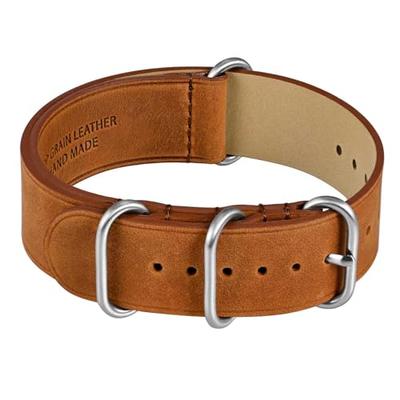 WOCCI Echtes Zulu-Leder Uhrenarmband, 22mm, Ersatz-Uhrenband, Vintage-Leder-Uhrenband, Bronzebraun