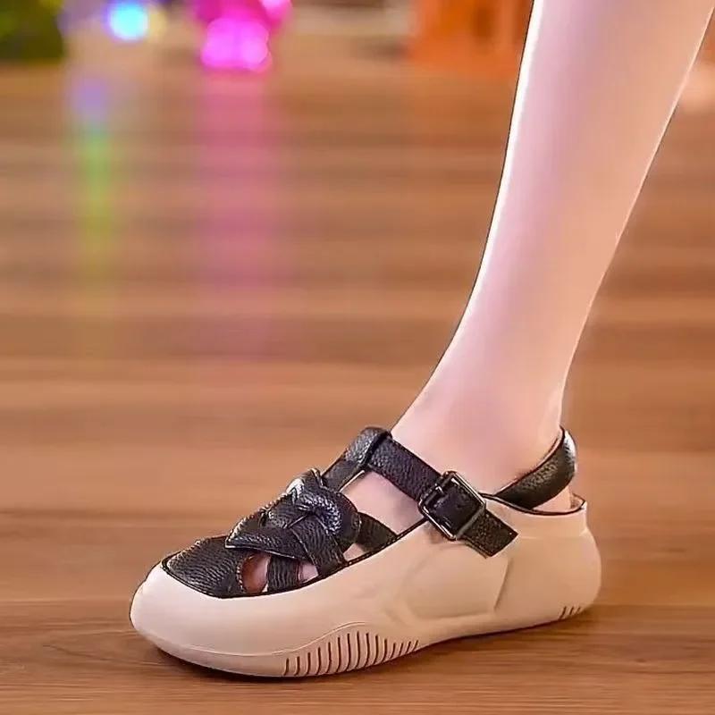 Woman Sneakers 2025 Summer Design Breathable Women's Sandals Closed-Toe Hollow Airy Soft Sole Casual Sneakers New Sports Shoes