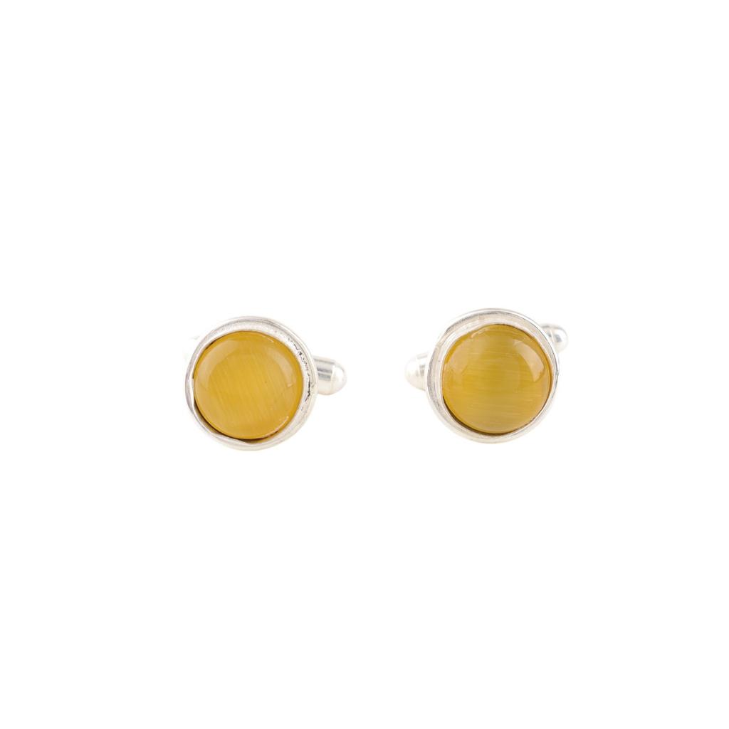 Yellow Cat's Eye Gemstone 925 Sterling Silver Handmade Jewelry Cufflinks 0.50" CL-4-23