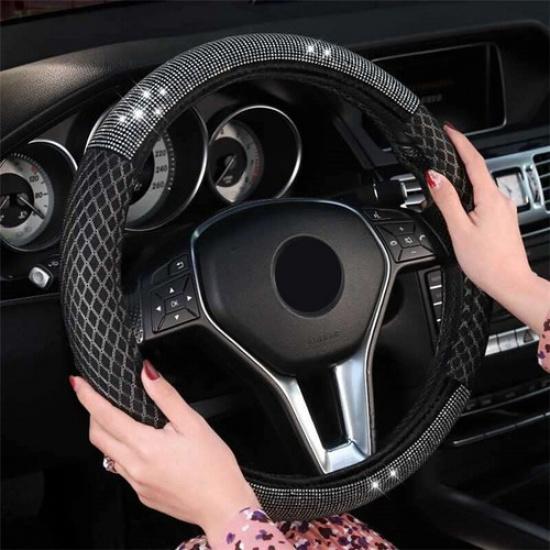 Universal Car Steering Wheel Cover Wrap Rhinestones For Woman Girl Lovely Cute