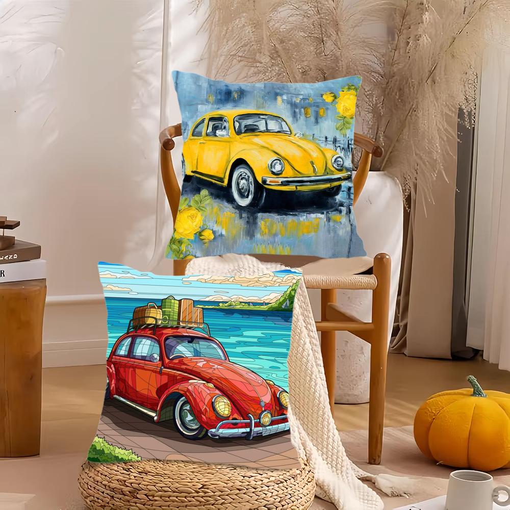 Watercolor Car Cushion Cover Silky Short Plush DoubleSided Printed Pillow Case for Sofa All Seasons Home Decor Gift