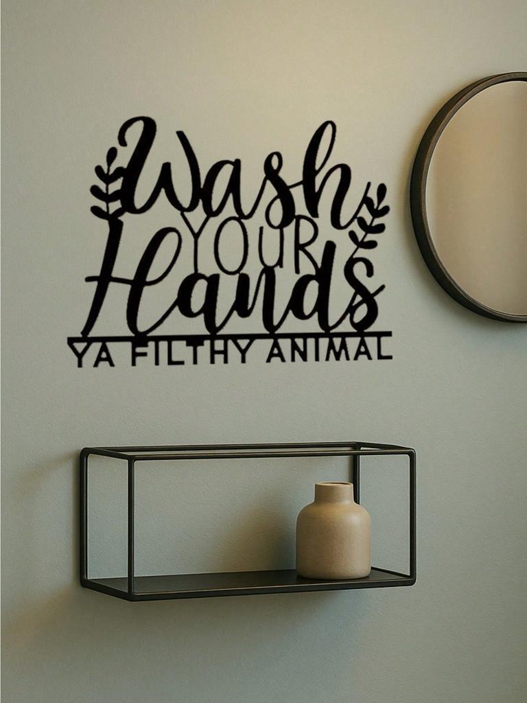 Black Rustic Metal "Wash Your Hands" Sign, Waterproof Farmhouse Bathroom Wall Art