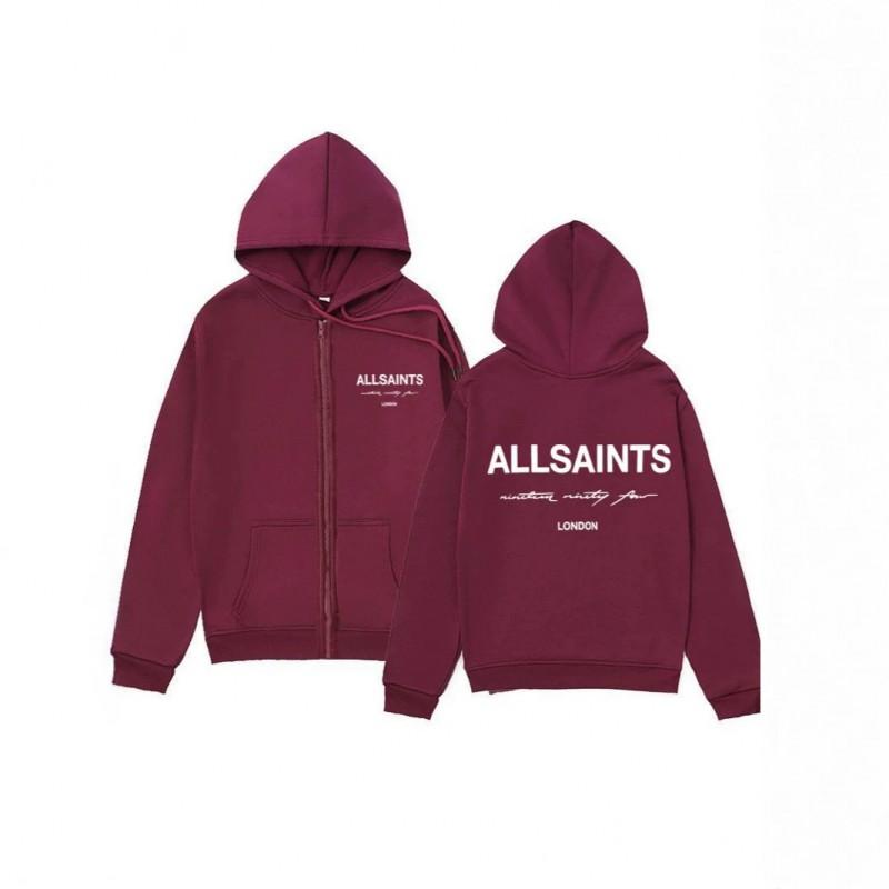 ALLSAINTS Letter Print Zip Up Hoodie Loose Drop Shoulder Casual Sweatshirt Men Women